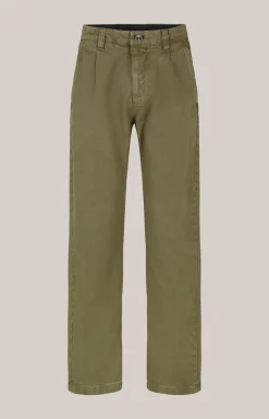 Baumwoll-Chino Len in Oliv