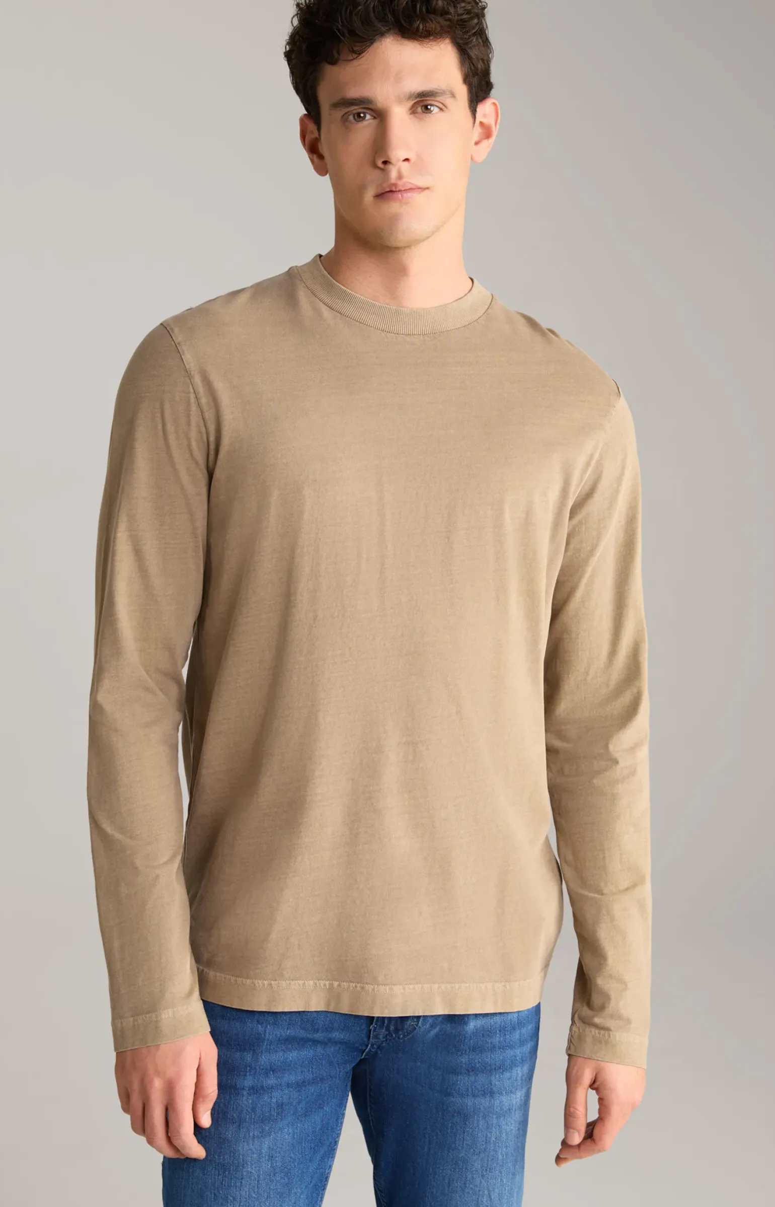 Baumwoll-Langarmshirt Carlito in Hellbraun