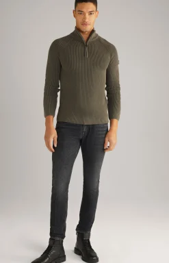 Baumwoll-Pullover Henricus in Oliv-Braun