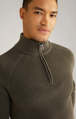 Baumwoll-Pullover Henricus in Oliv-Braun