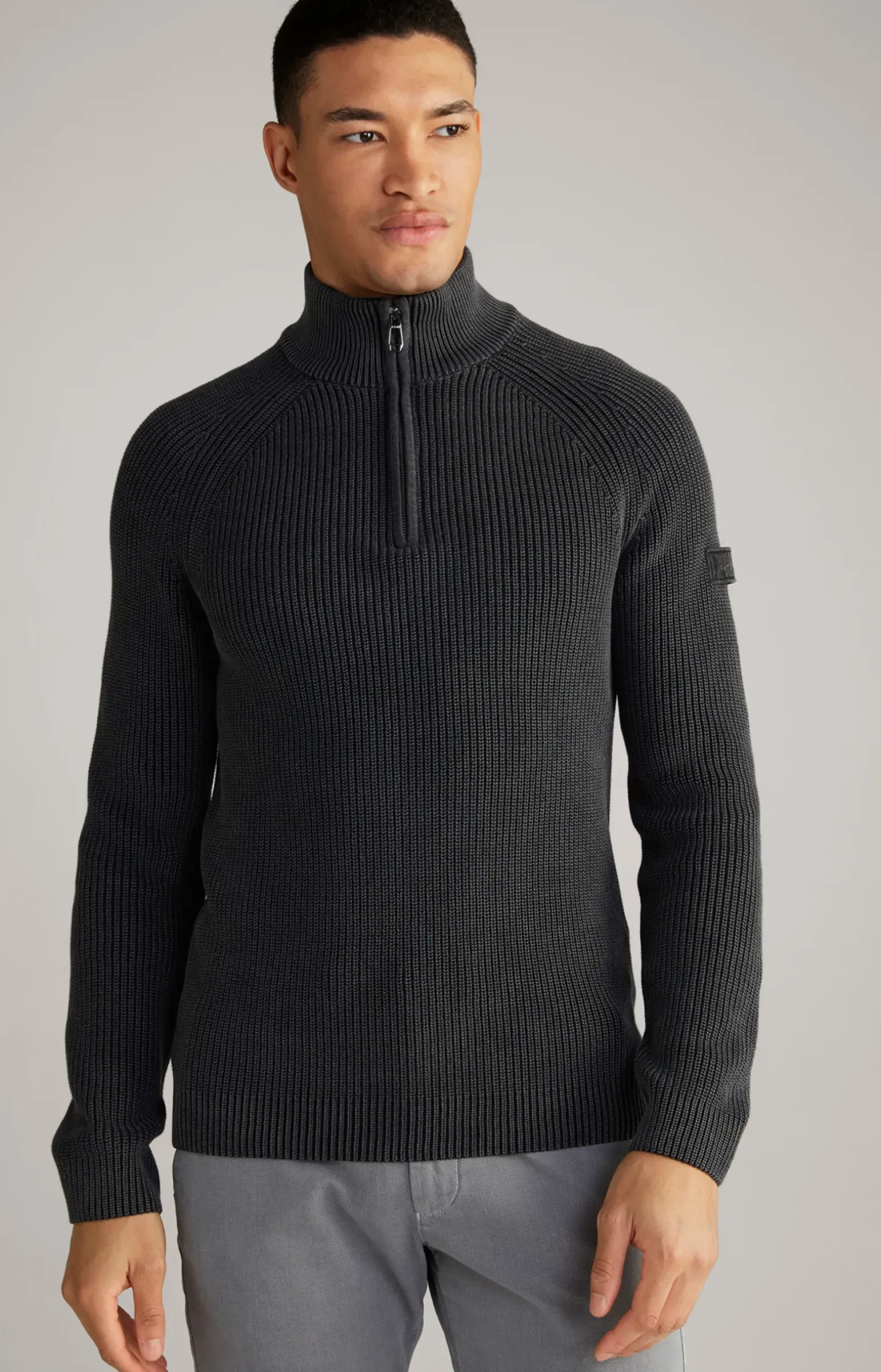 Baumwoll-Pullover Henricus in Schwarz-Grau