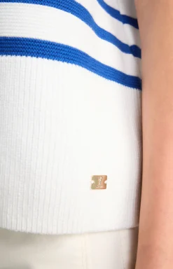 Baumwoll-Strickpullover in Blau/Weiß gestreift