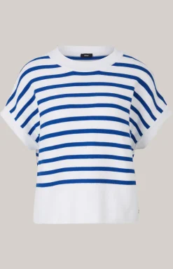 Baumwoll-Strickpullover in Blau/Weiß gestreift