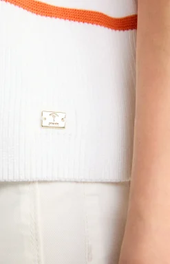 Baumwoll-Strickpullover in Orange/Weiß gestreift