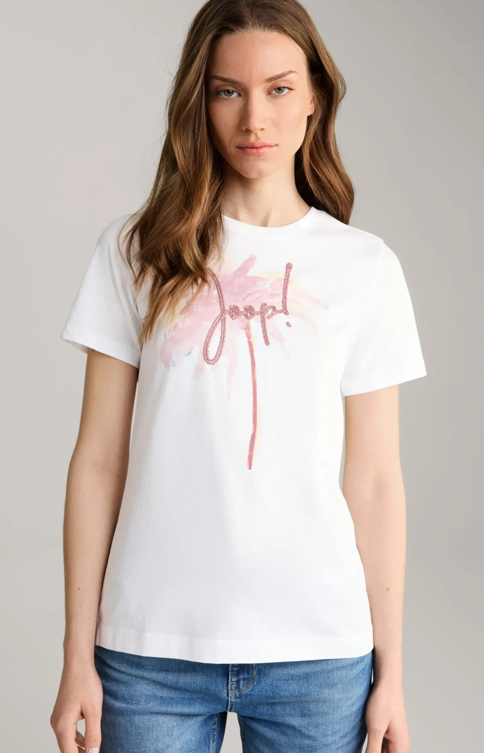 Baumwoll-T-Shirt in Weiß/Altrosa