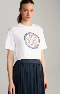 Baumwoll-T-Shirt in Weiß/Blau