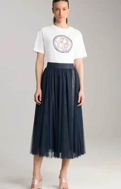 Baumwoll-T-Shirt in Weiß/Blau