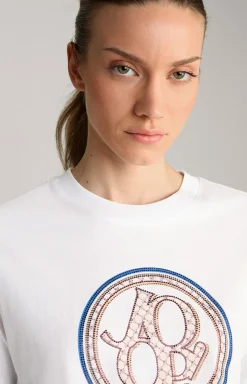 Baumwoll-T-Shirt in Weiß/Blau