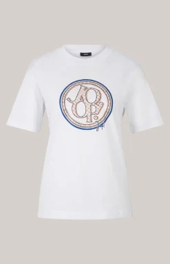 Baumwoll-T-Shirt in Weiß/Blau