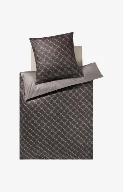 Bettwäsche Cornflower Double in Shiny Black, Schwarz/Grau