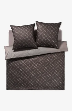 Bettwäsche Cornflower Double in Shiny Black, Schwarz/Grau