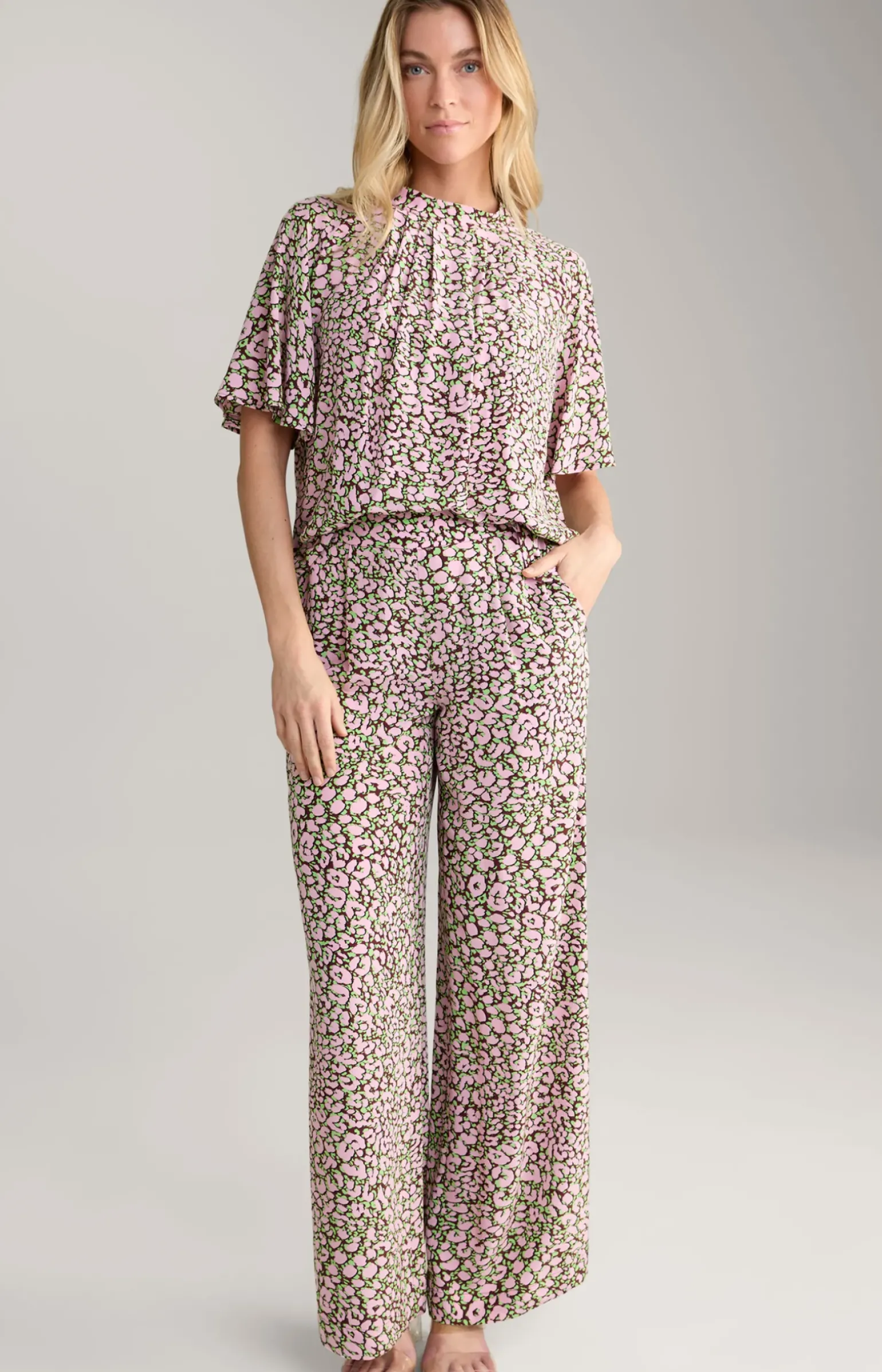 Crêpe-Bluse in Rot/Rosa/Grün