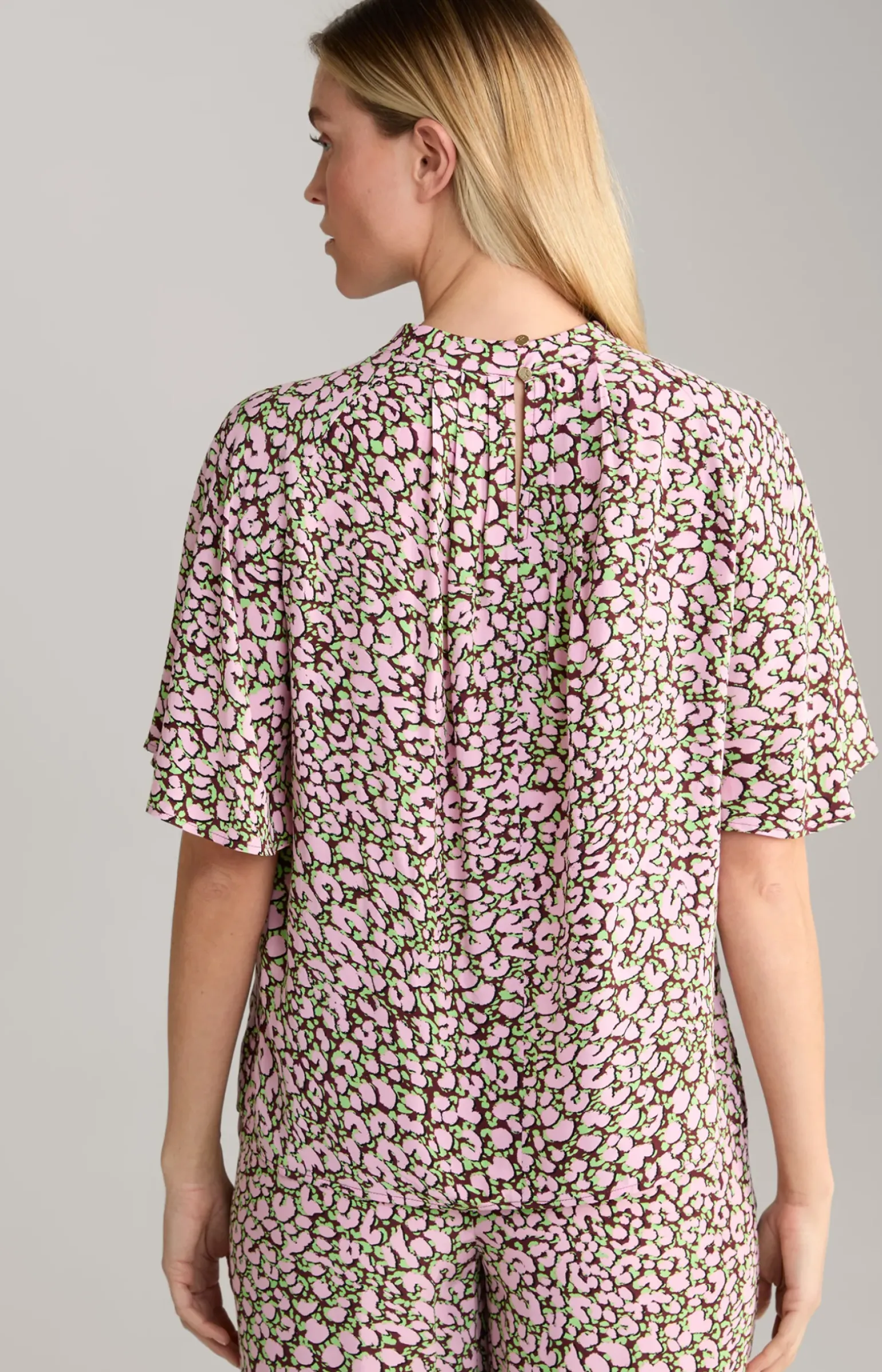 Crêpe-Bluse in Rot/Rosa/Grün