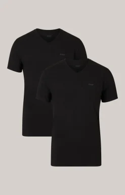 2er-Pack Feiner Stretch T-Shirts in Schwarz