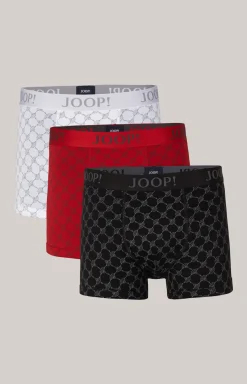 3er-Pack Fine Cotton Stretch Boxer in Schwarz/Rot/Weiß gemustert