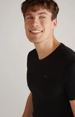 2er-Pack Modal-Baumwoll-Stretch T-Shirts in Schwarz