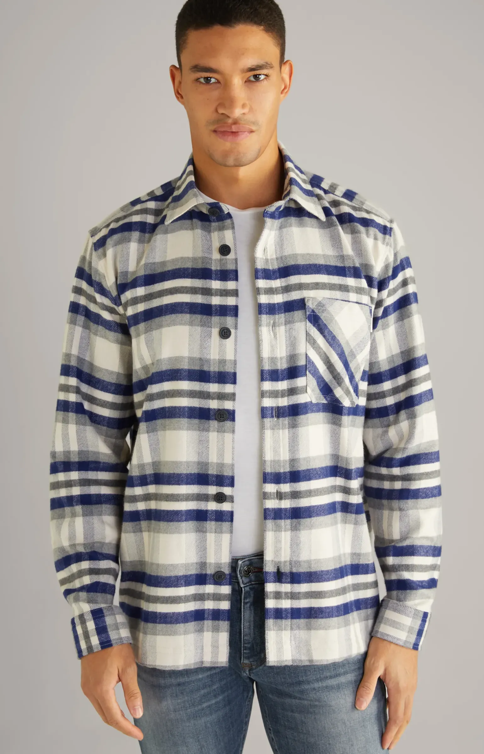 Flanell-Hemd Harvi in Navy/Beige kariert
