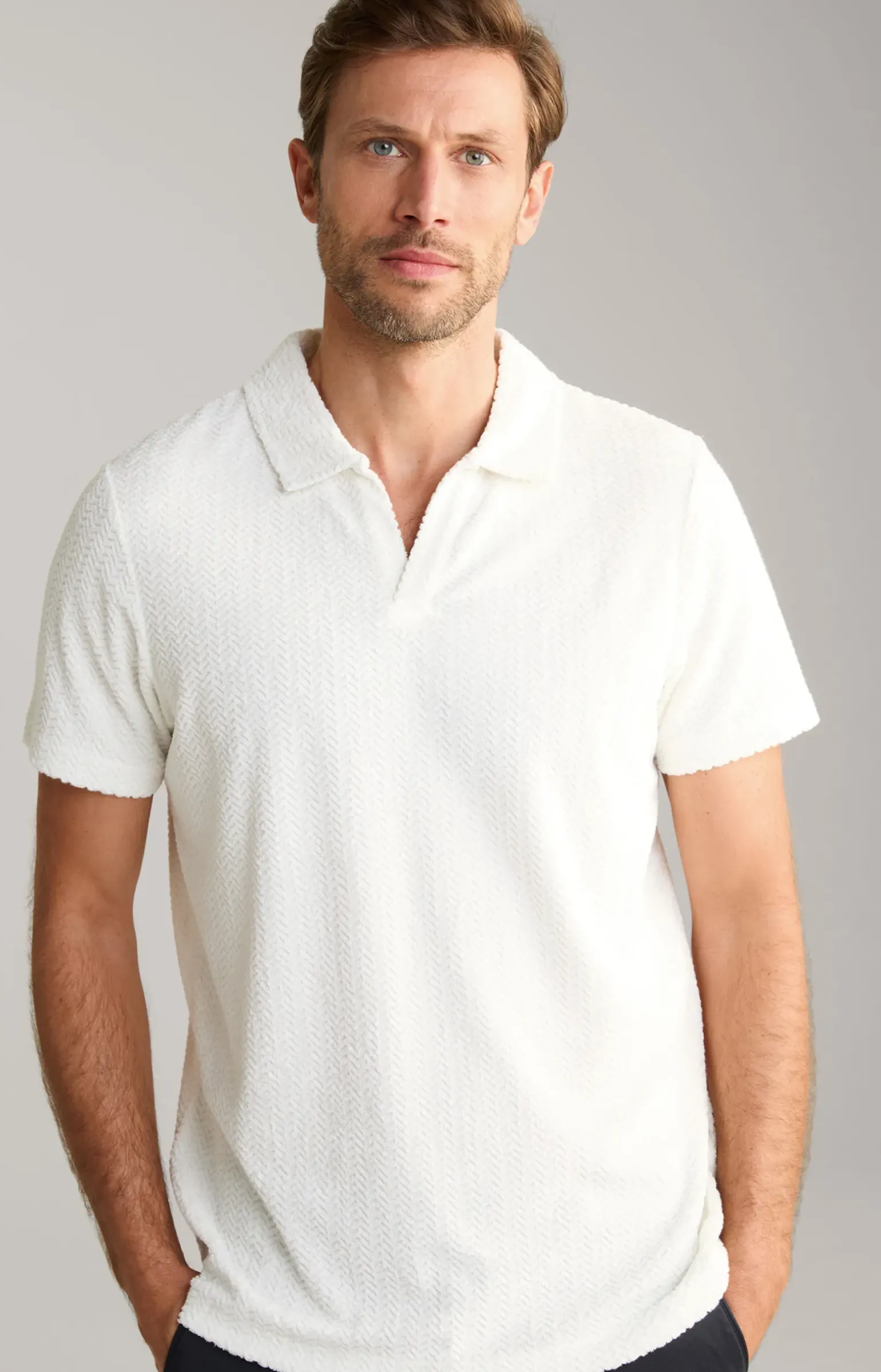 Frottee-Polohemd Piero in Creme strukturiert