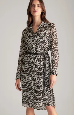 Georgette-Hemdblusenkleid in Braun/Creme/Schwarz gemustert