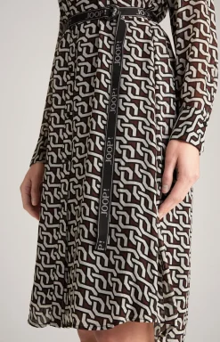 Georgette-Hemdblusenkleid in Braun/Creme/Schwarz gemustert