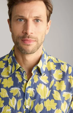 Hemd Hanson in Dunkelblau/Gelb gemustert