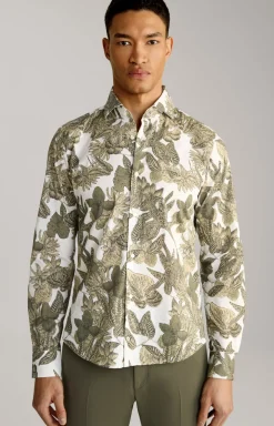 Hemd Pai in Weiß-Oliv gemustert