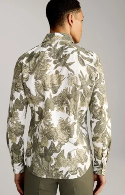 Hemd Pai in Weiß-Oliv gemustert