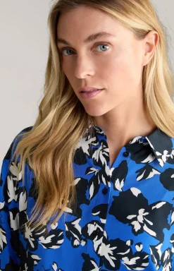 Hemdbluse in Navy/Marineblau/Weiß