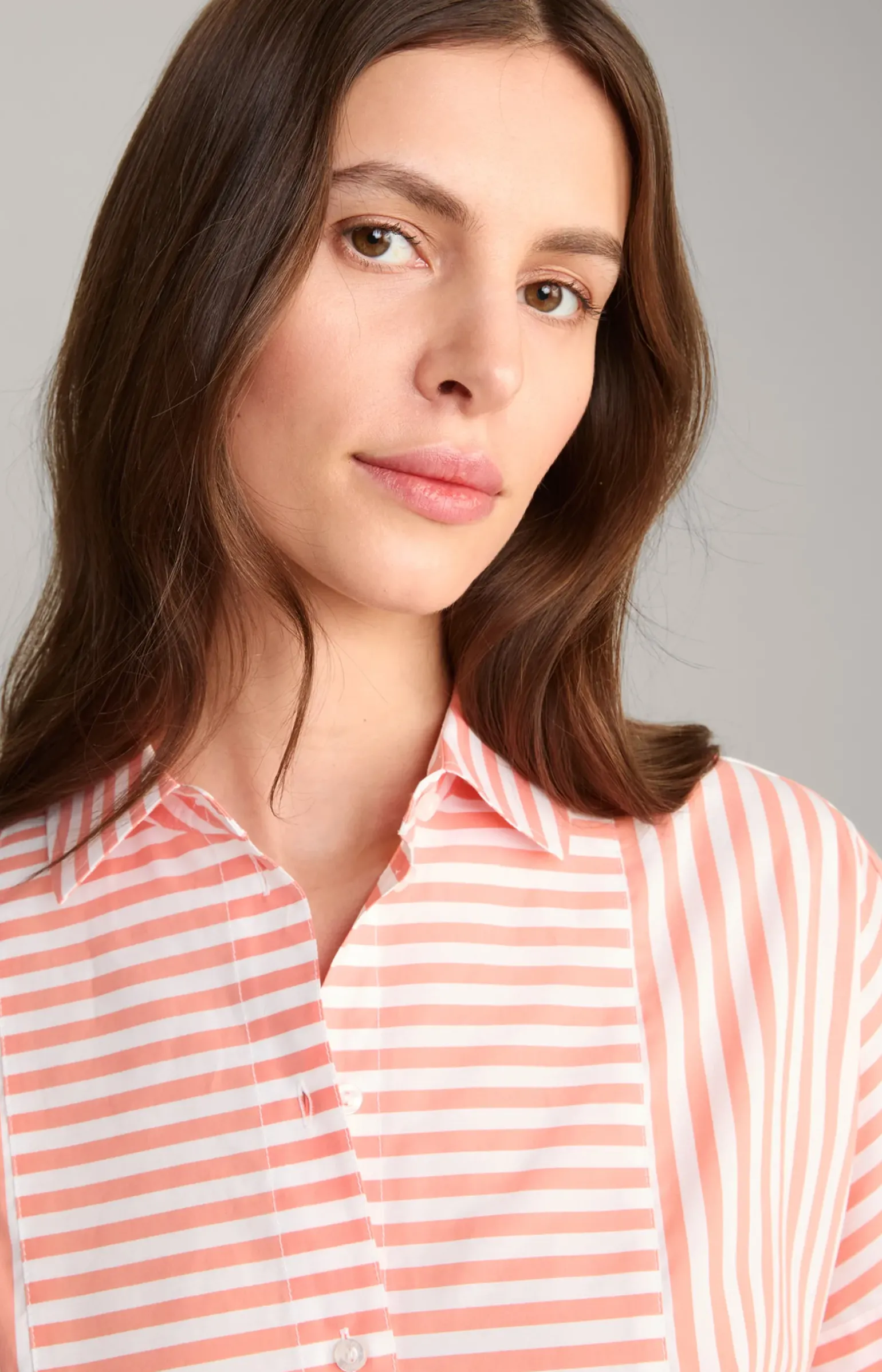 Hemdblusen-Tunika in Apricot/Weiß gestreift