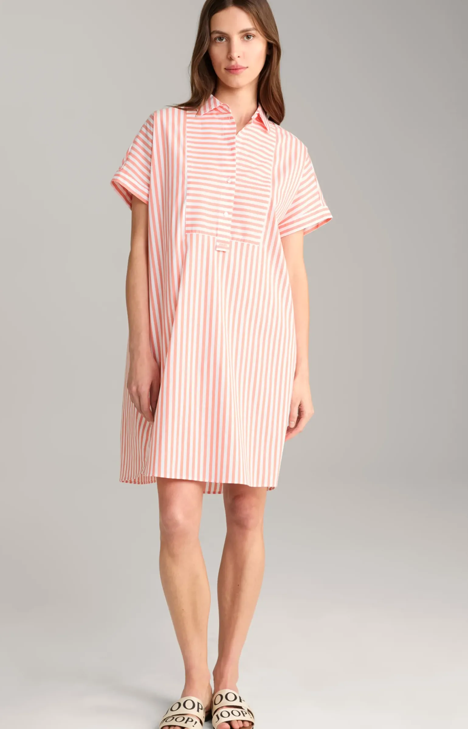 Hemdblusen-Tunika in Apricot/Weiß gestreift