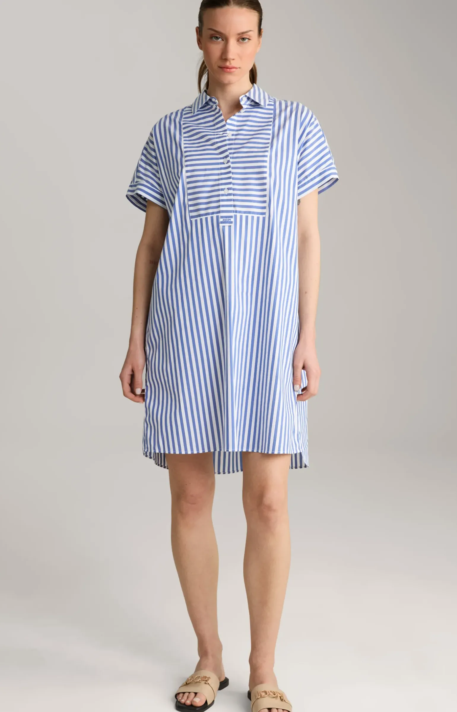 Hemdblusen-Tunika in Blau/Weiß gestreift