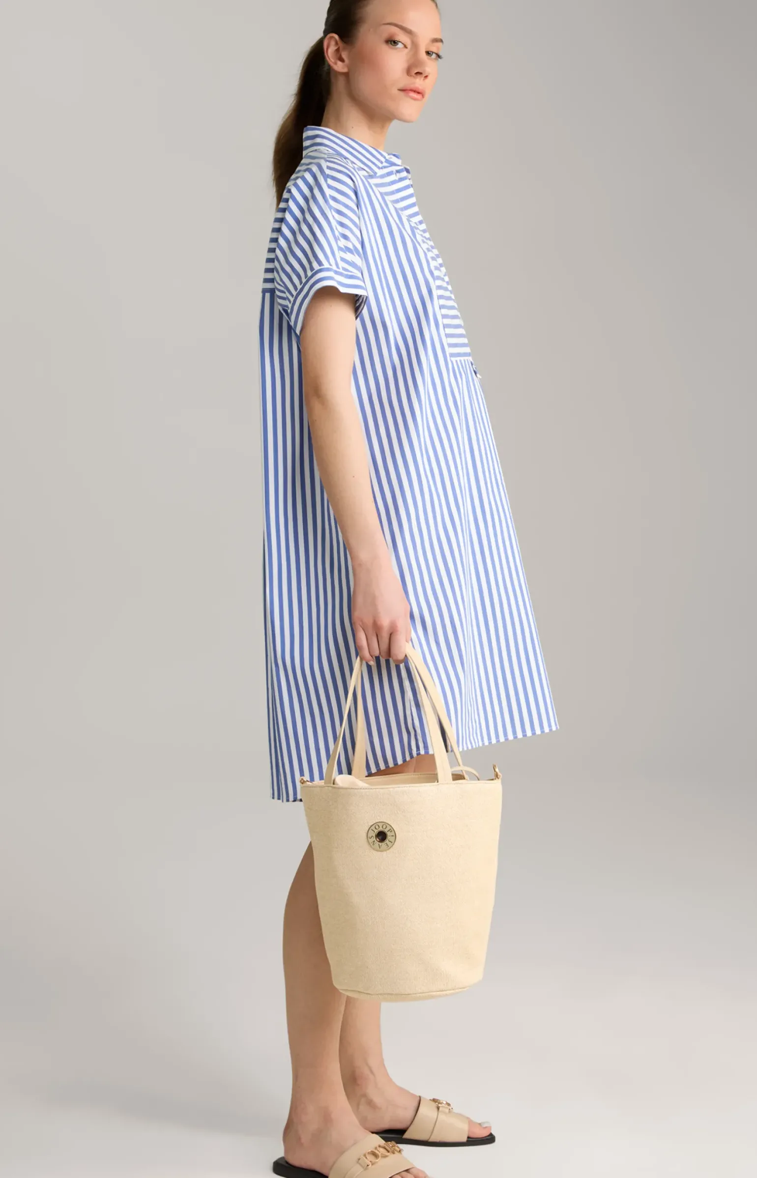 Hemdblusen-Tunika in Blau/Weiß gestreift