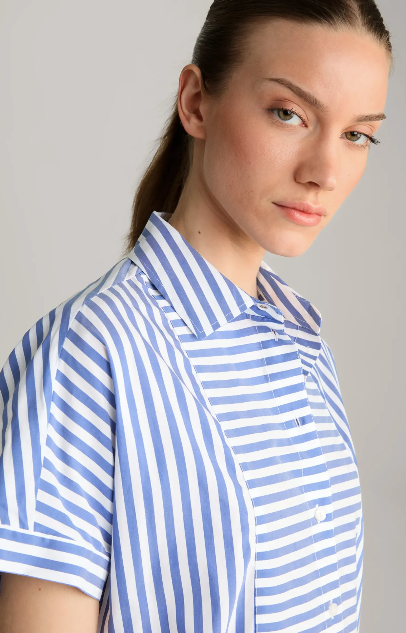 Hemdblusen-Tunika in Blau/Weiß gestreift