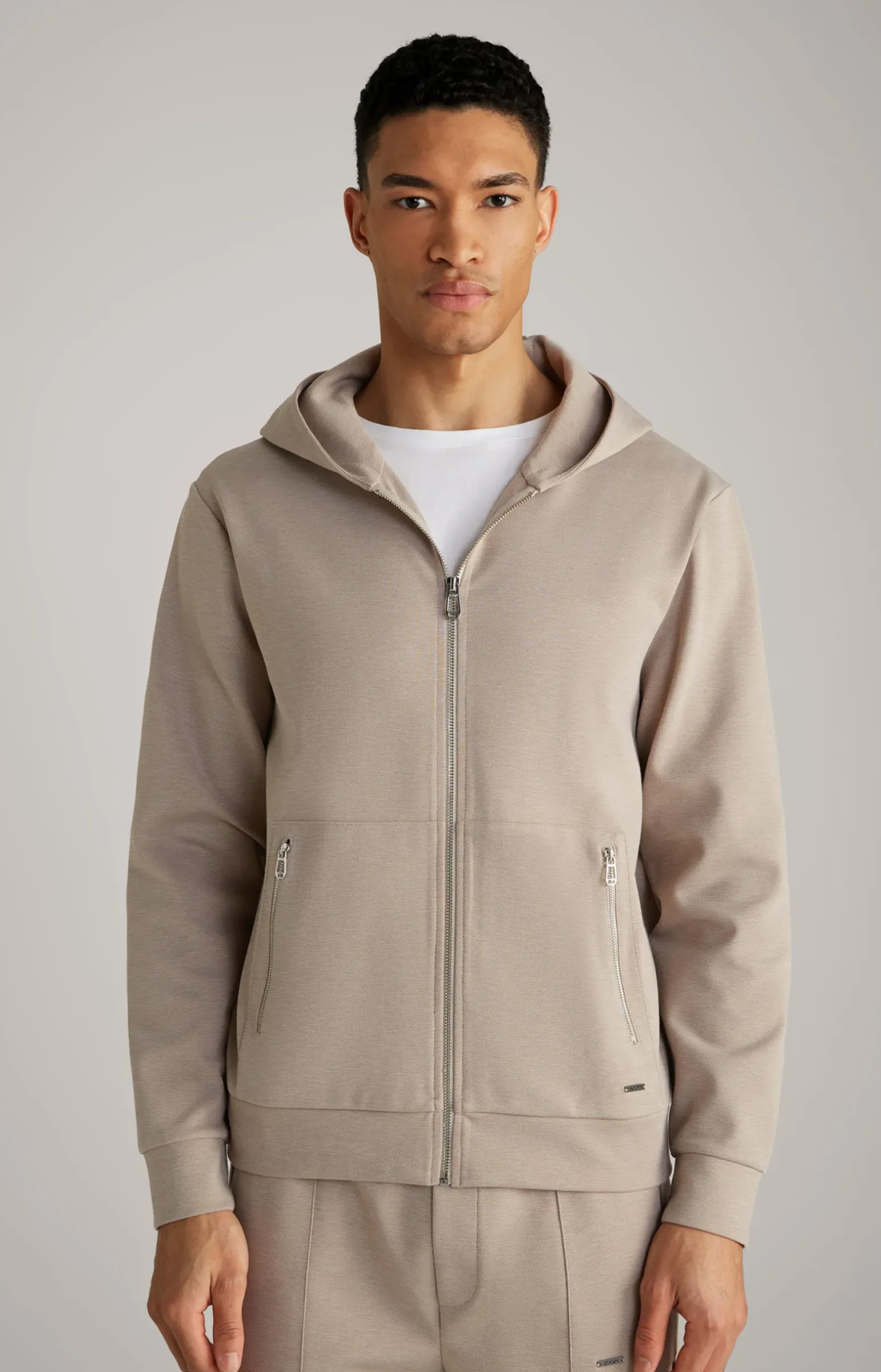 Hoodie-Sweatjacke Tiberio in Hellbraun