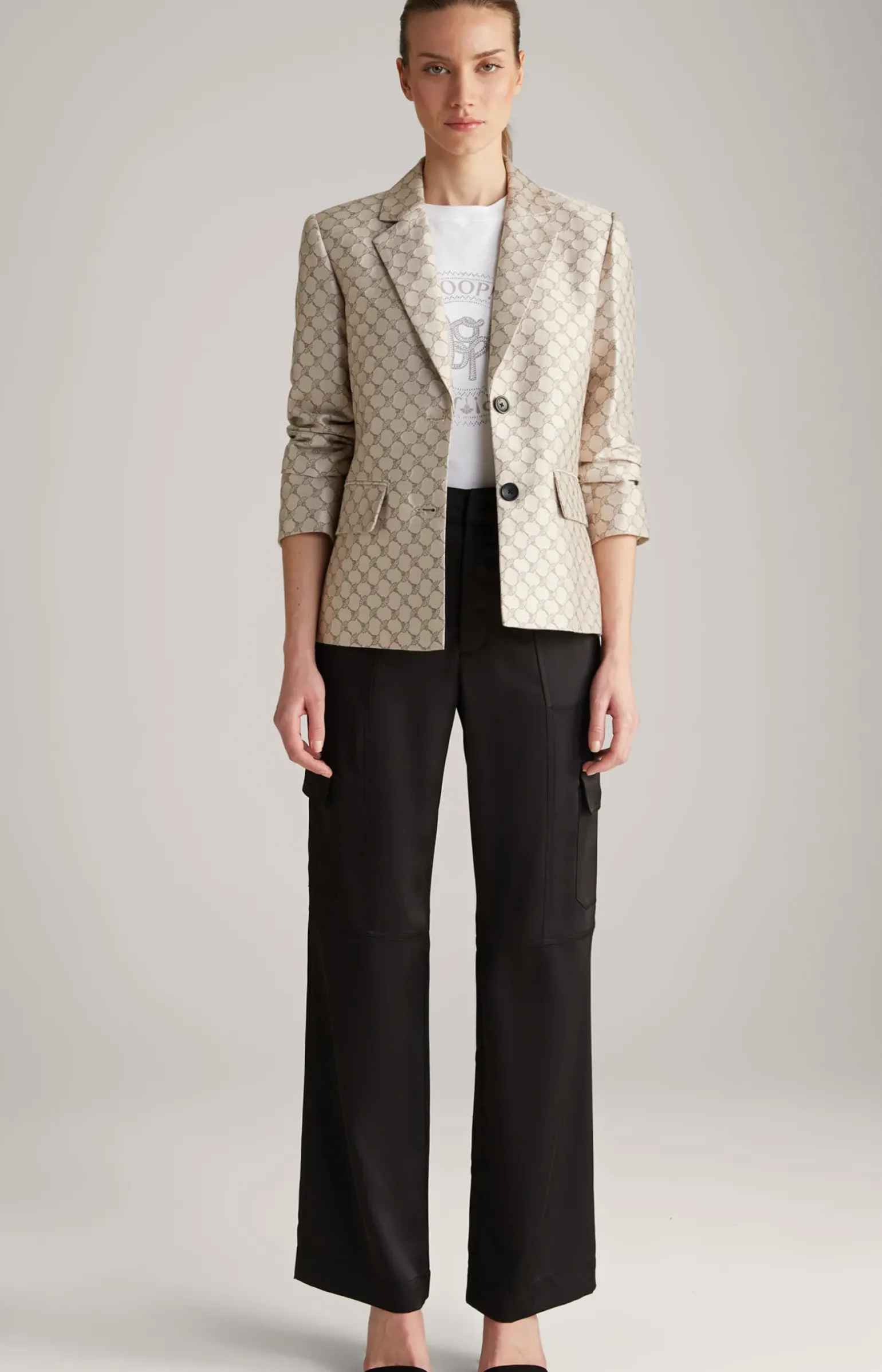 Jacquard-Blazer in Beige gemustert