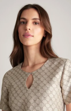 Jacquard-Kleid in Beige gemustert