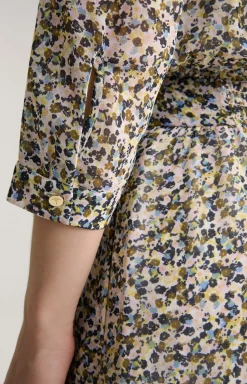 Kleid in Ecru/Flieder gemustert