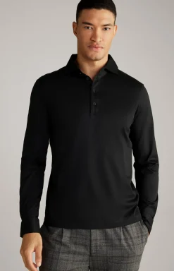 Langarm-Poloshirt Baldwin in Schwarz