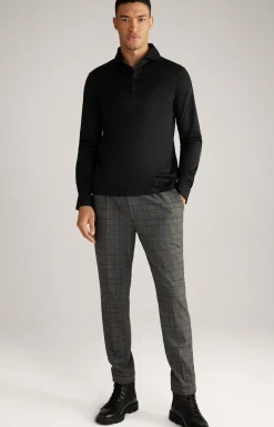 Langarm-Poloshirt Baldwin in Schwarz