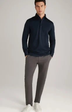 Langarm-Poloshirt Baldwin in Dunkelblau