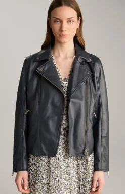 Lederjacke in Navy