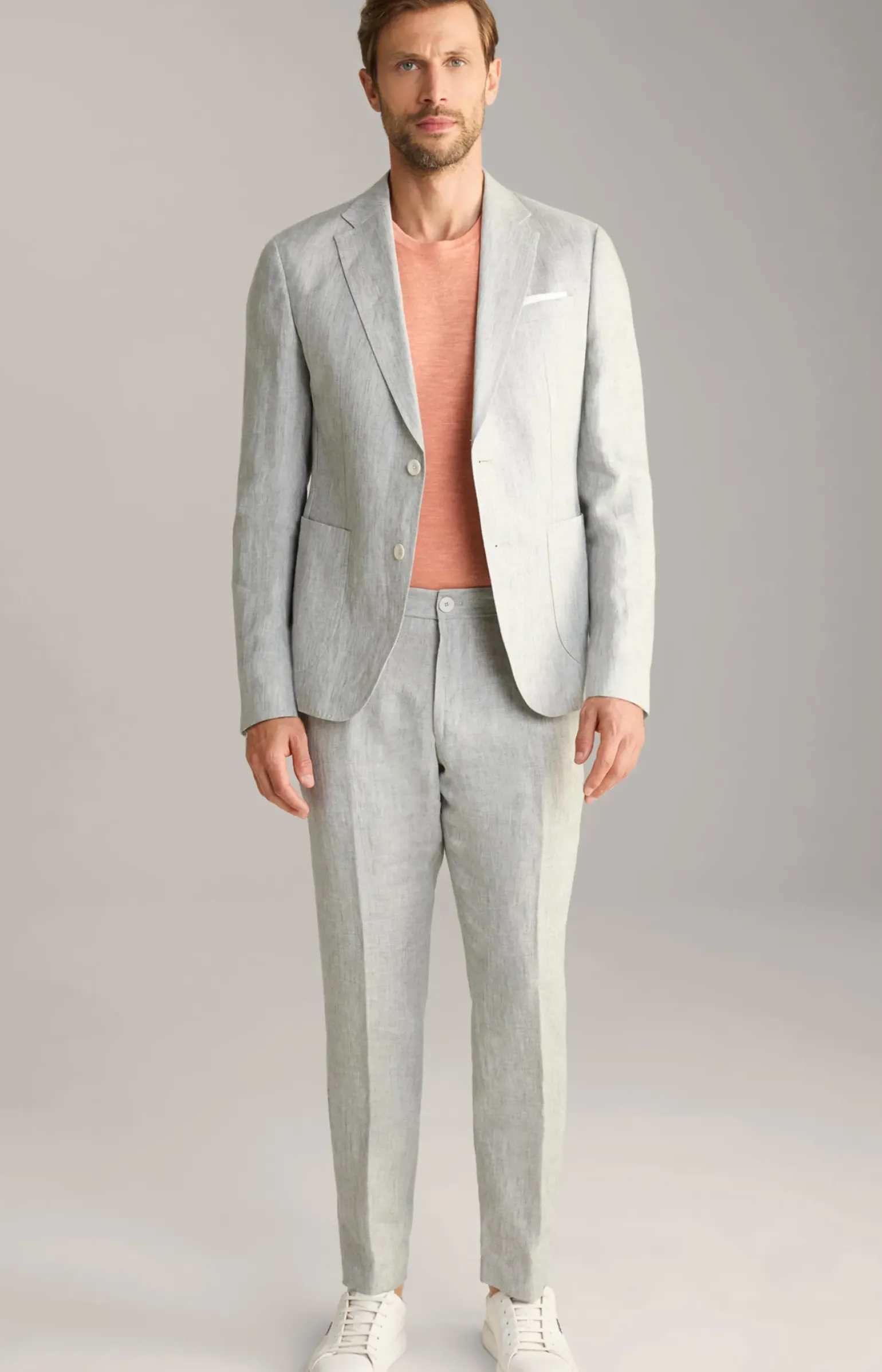 Leinen-Chino Hank in Grau meliert