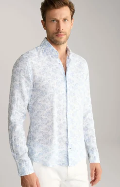 Leinen-Hemd Pai in Hellblau/Weiß gemustert