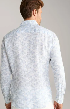 Leinen-Hemd Pai in Hellblau/Weiß gemustert