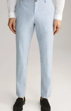 Leinenmix-Chino Hank in Blau/Weiß kariert