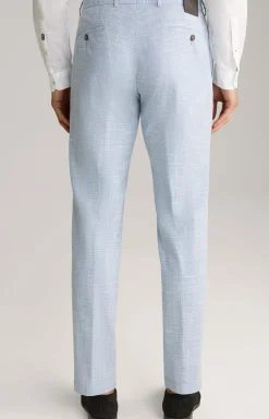 Leinenmix-Chino Hank in Blau/Weiß kariert