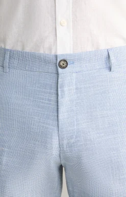 Leinenmix-Chino Hank in Blau/Weiß kariert