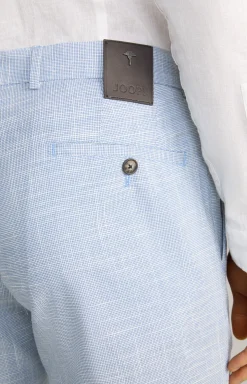 Leinenmix-Chino Hank in Blau/Weiß kariert