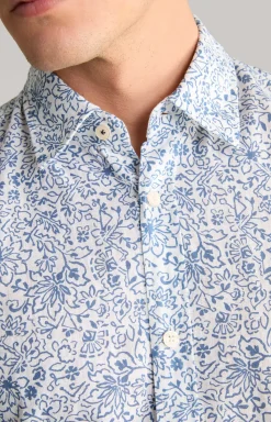 Leinenmix-Hemd Hanson in Blau/Weiß gemustert