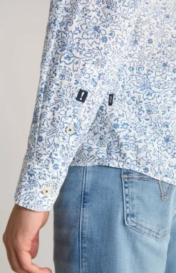 Leinenmix-Hemd Hanson in Blau/Weiß gemustert